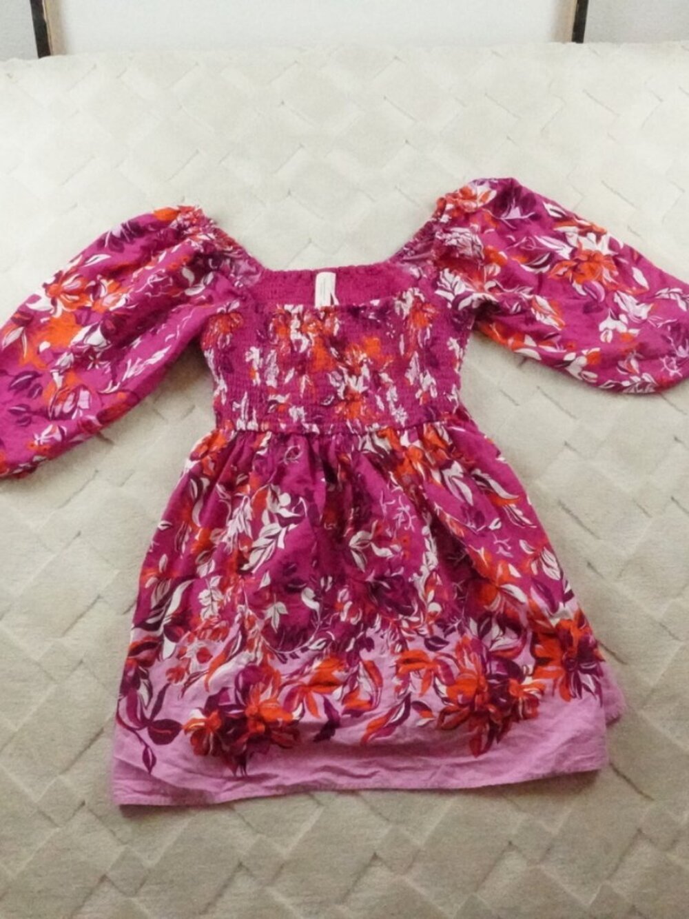 Anthropologie Smocked Mini Dress Womens Medium Floral Print Puff Sleeves